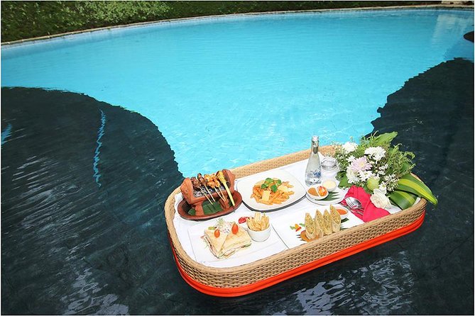 Bali Floating Pool Lunch at Beach View Restaurant Nusa Dua - The floating-lunch moment: one tray, lunch delivered, towel included